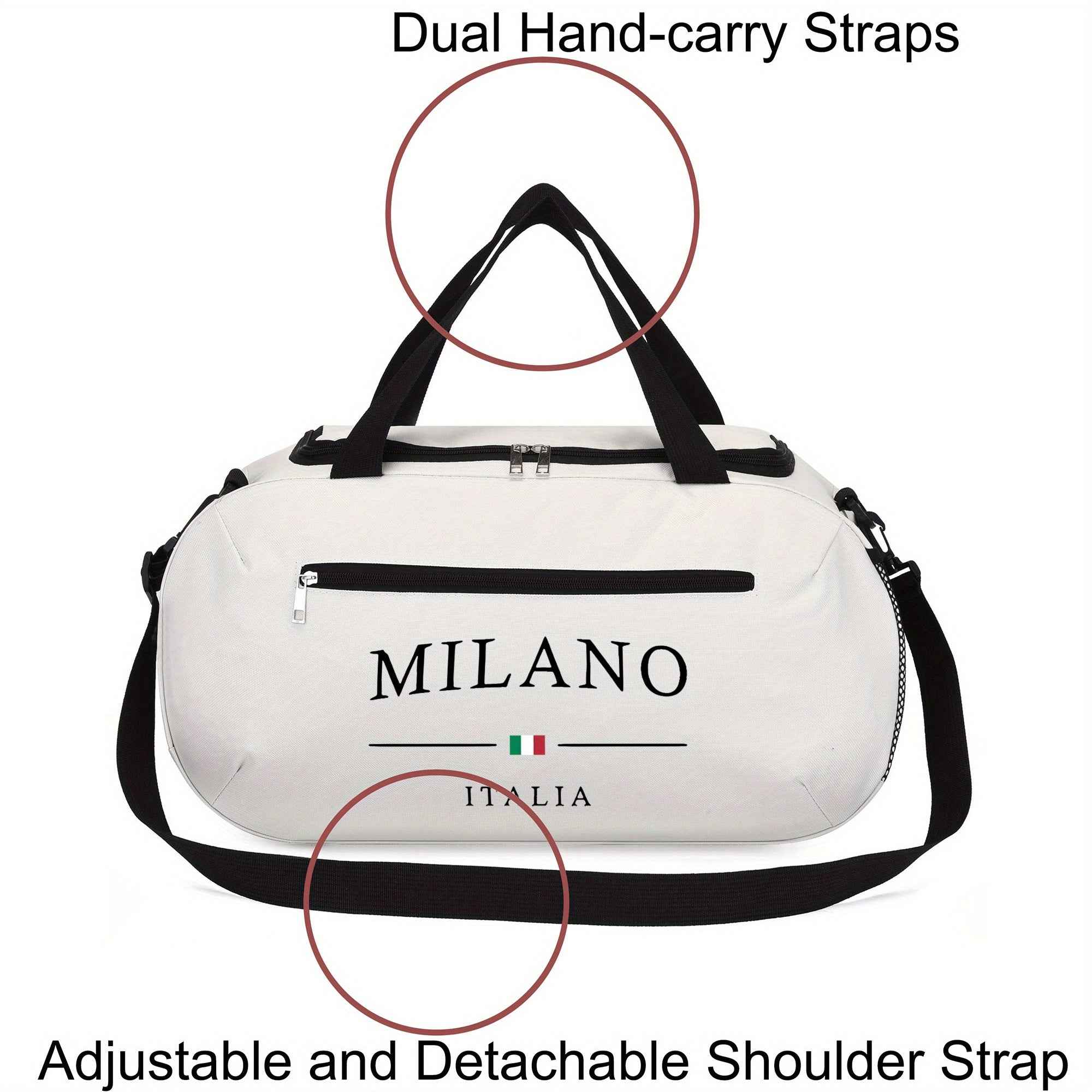 Duffel Bag with MILANO Pattern, Essential Handbag for The Gym, Reinforced Double Handles, Lightweight Oxford Fabric, Suitable for Yoga and Fitness, Machine Washable, Travel Bag, for Teenager