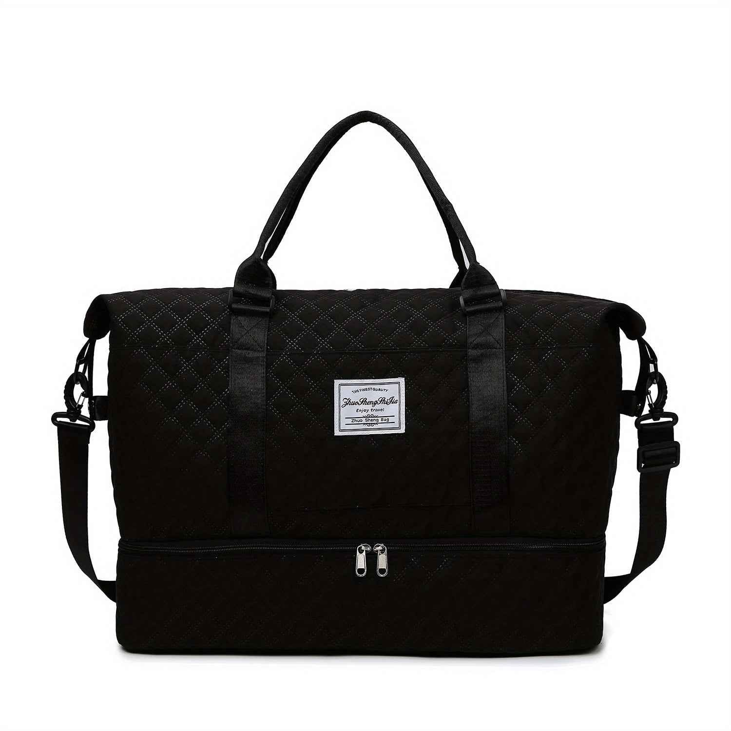 Women's Large Oxford Fabric Duffle Bag with Multiple Compartments & Headphone Storage - Pink & Black Gym Travel Holdall, Hand Washable Weekend Luggage Organizer