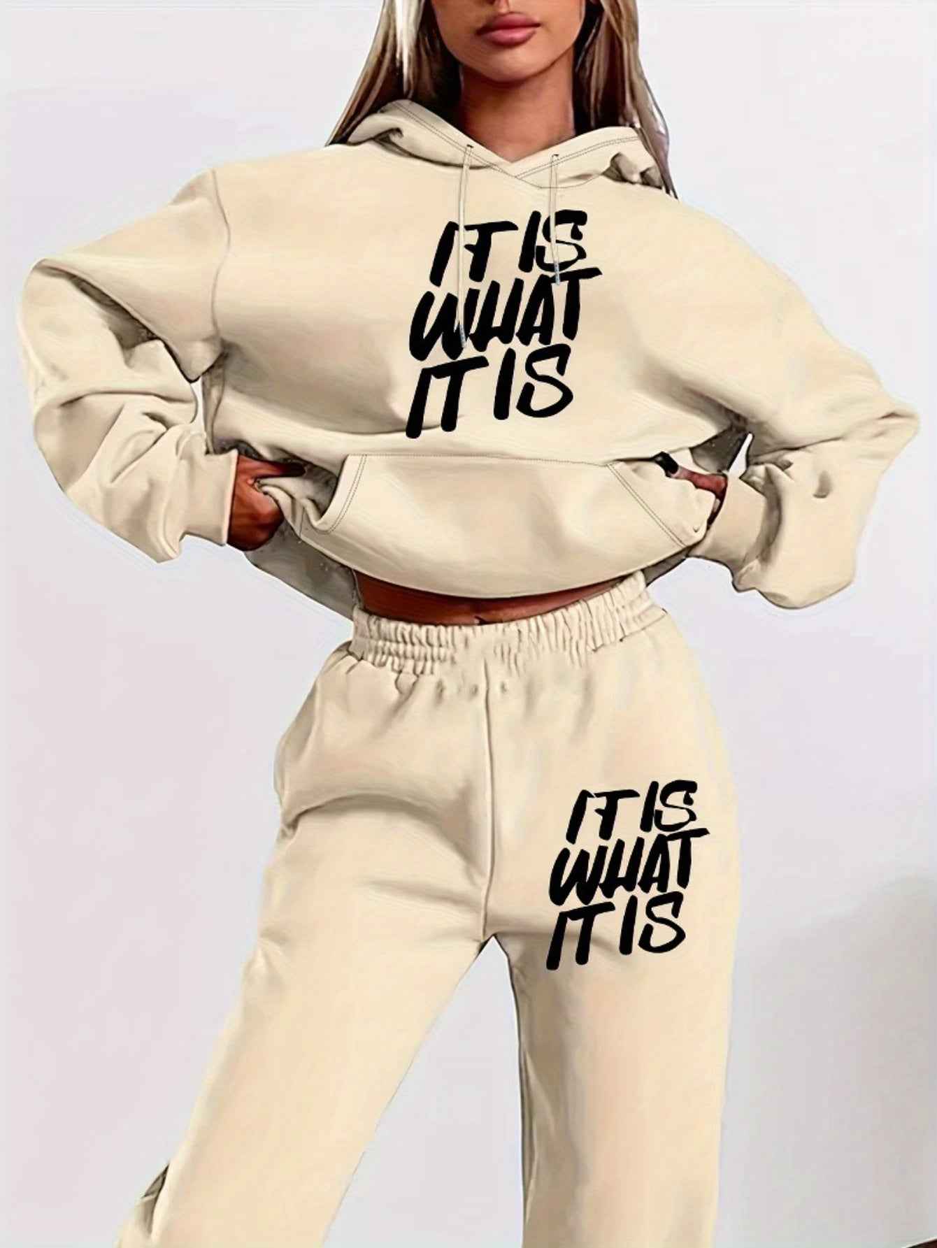 Women'S Letter Print Simple Hoodie & Sweatshirt Set - Autumn Long Sleeve Hooded for UK Ladies, Casual Everyday Outfit, Casual |Square Neckline|Drawstring Detail, Sweater Hoodie