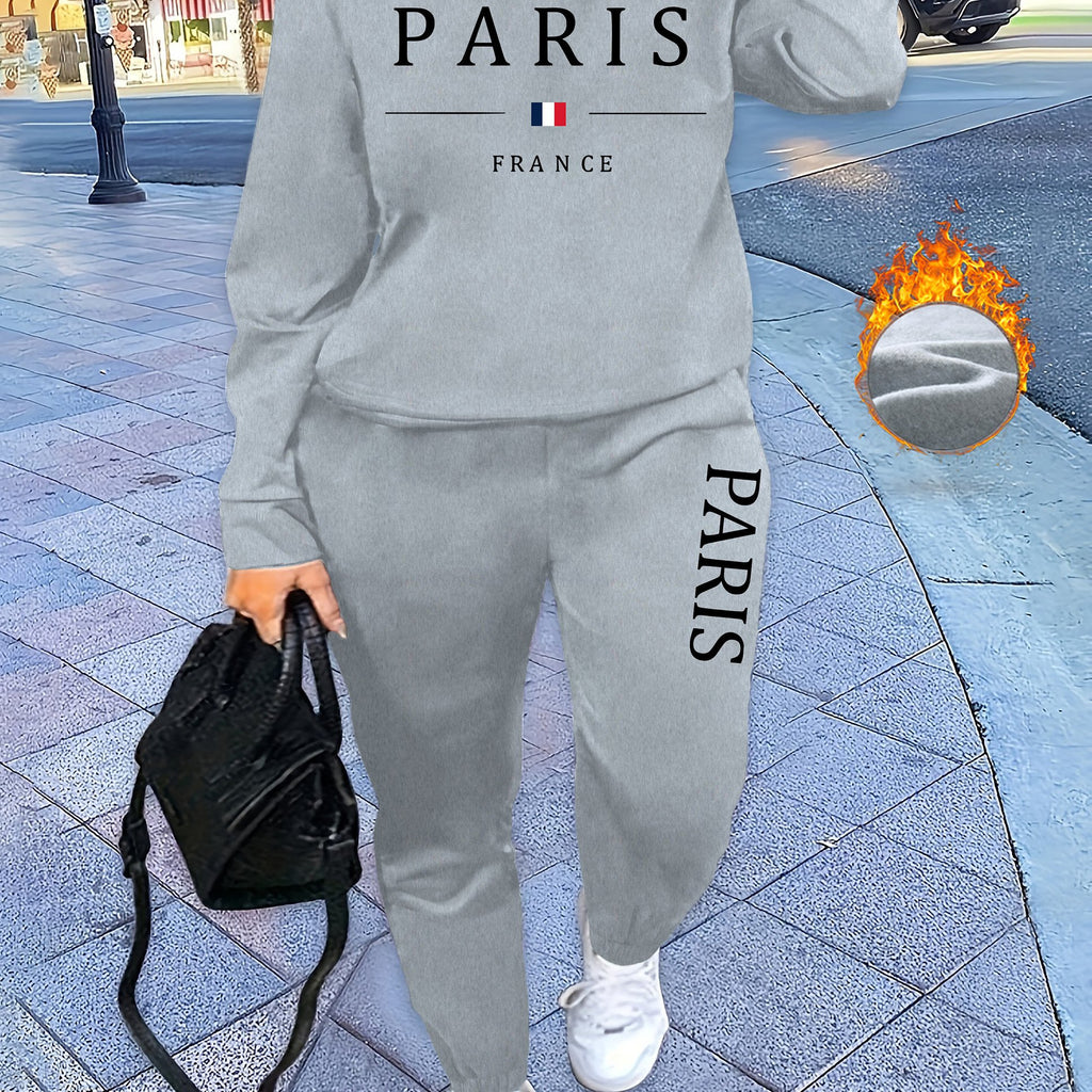 Letter Print TwoPiece Crew Neck Sweatshirt  Pants Set - IRON GODDESS