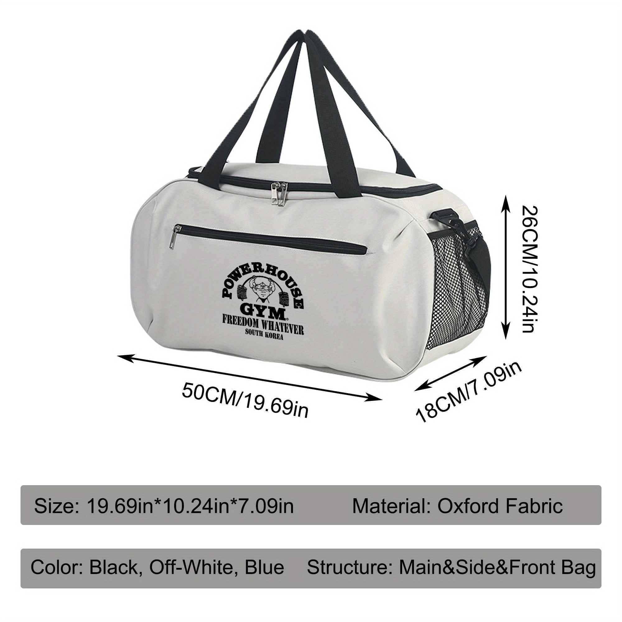 Power House Gym Duffel Bag - Large Capacity, Lightweight, Machine Washable Oxford Fabric, Adjustable Top Handle, Reinforced Handles, Ideal for Fitness Training & Yoga, Gym Gear Bag | Minimalist Style | Adjustable Strap Bag