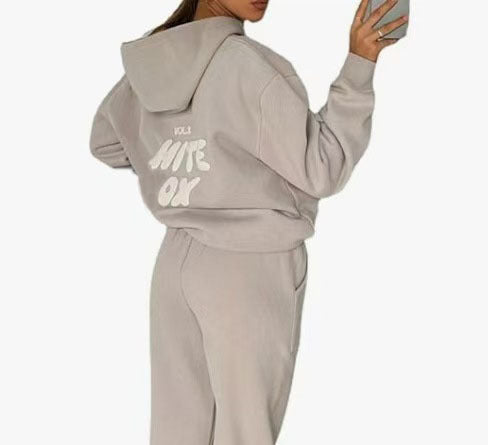 2025 New Style Letter Logo Insulated Sweatshirt and Pants for Ladies' Casual s Head Cover with Hood, Cold Weather Clothing, Casual Wear, Hooded Sweatshirt, Trendy Casual, Comfortable Fabric, Durable Stitching, Ladies' Sweatsuit, Unisex Hoodie, Winter Ward - IRON GODDESS