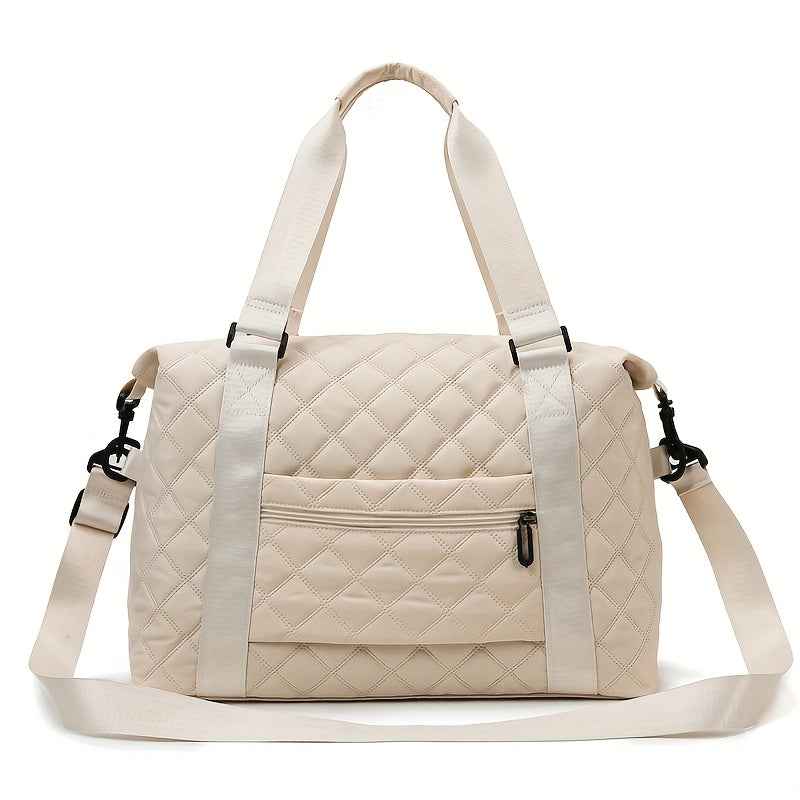 [Large Capacity Travel Duffle] Durable Polyester Unisex Large Capacity Travel Duffle Bag | Lightweight Sporty Gym & Business Duffle with Dry/Wet Compartments, Convertible Handheld/Crossbody Design, White/Black