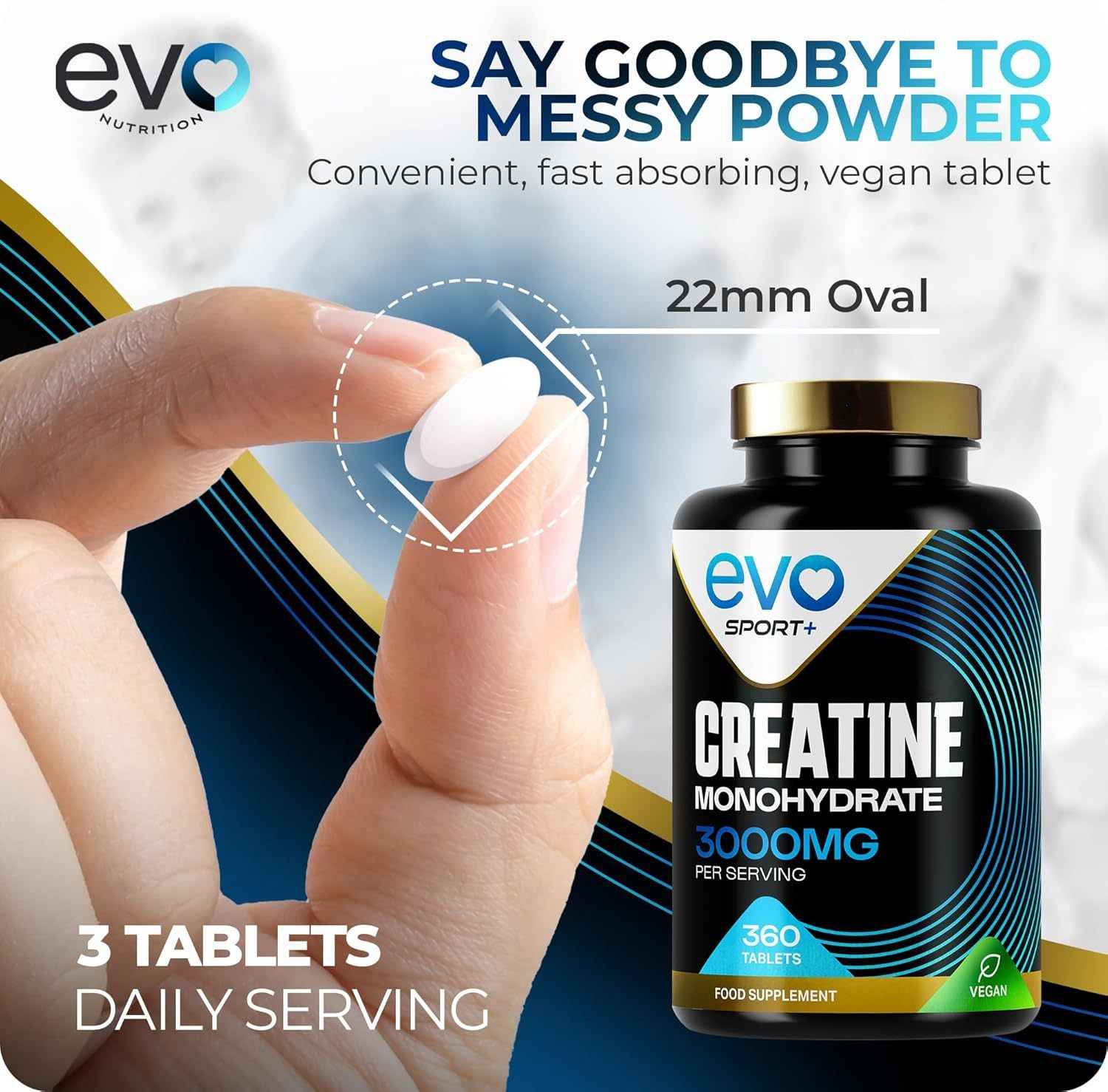 Creatine Monohydrate Tablets 3000mg - 180 Creatine Tablets | Unflavoured Gym Supplement & Powder Alternative for Men & Women | Muscle Mass & Exercise Recovery | Vegan, Keto & Made in UK