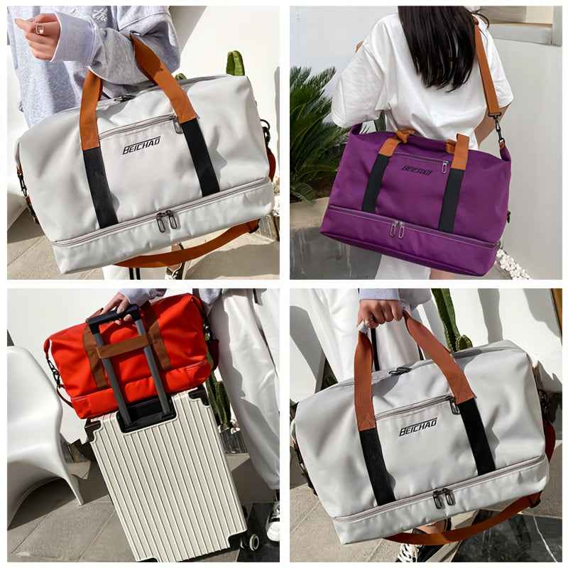 Hongyan Large Capacity Fitness Gym Bag with Dry/Wet Separation Compartments, Durable Oxford Fabric Workout Travel Bag, Adjustable Shoulder Straps & Multiple Pockets, 18.1" Height, 9.8" Width, 7 Colors (Military Green/Khaki/Gray/Purple/Red/Blue/Black), Wor