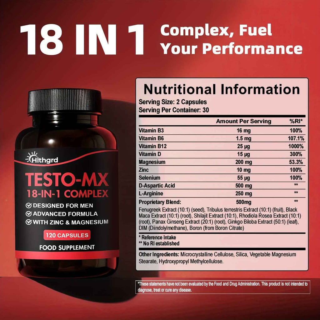 18in 1 Testosterone Supplements for Men Women Booster, with Magnesium Vitamin D B12 B6, Shilajit Zinc Fenugreek Rhodiola Rosea Boron Selenium Black Maca Support Energy, Muscle Function, Immune System, Strength Hlthgrd 120 Capsules