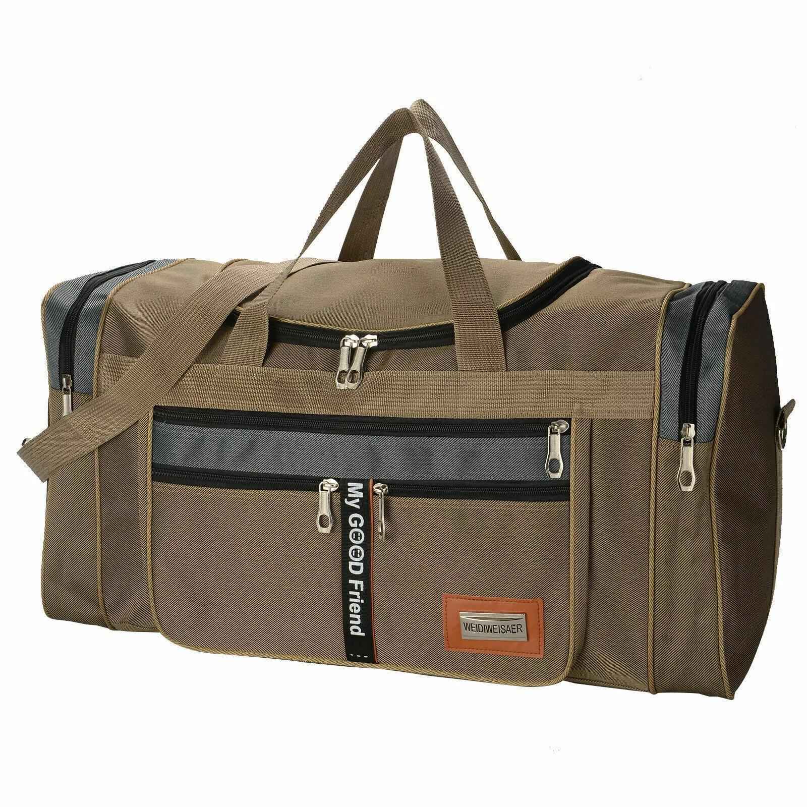 Men's Extra Large Fitness Duffle Bag - Durable Polyester Sports Gym & Travel Barrel Bag with Adjustable Shoulder Strap, Multiple Pockets, and Zip Closure - Available in Black, Gray, Khaki