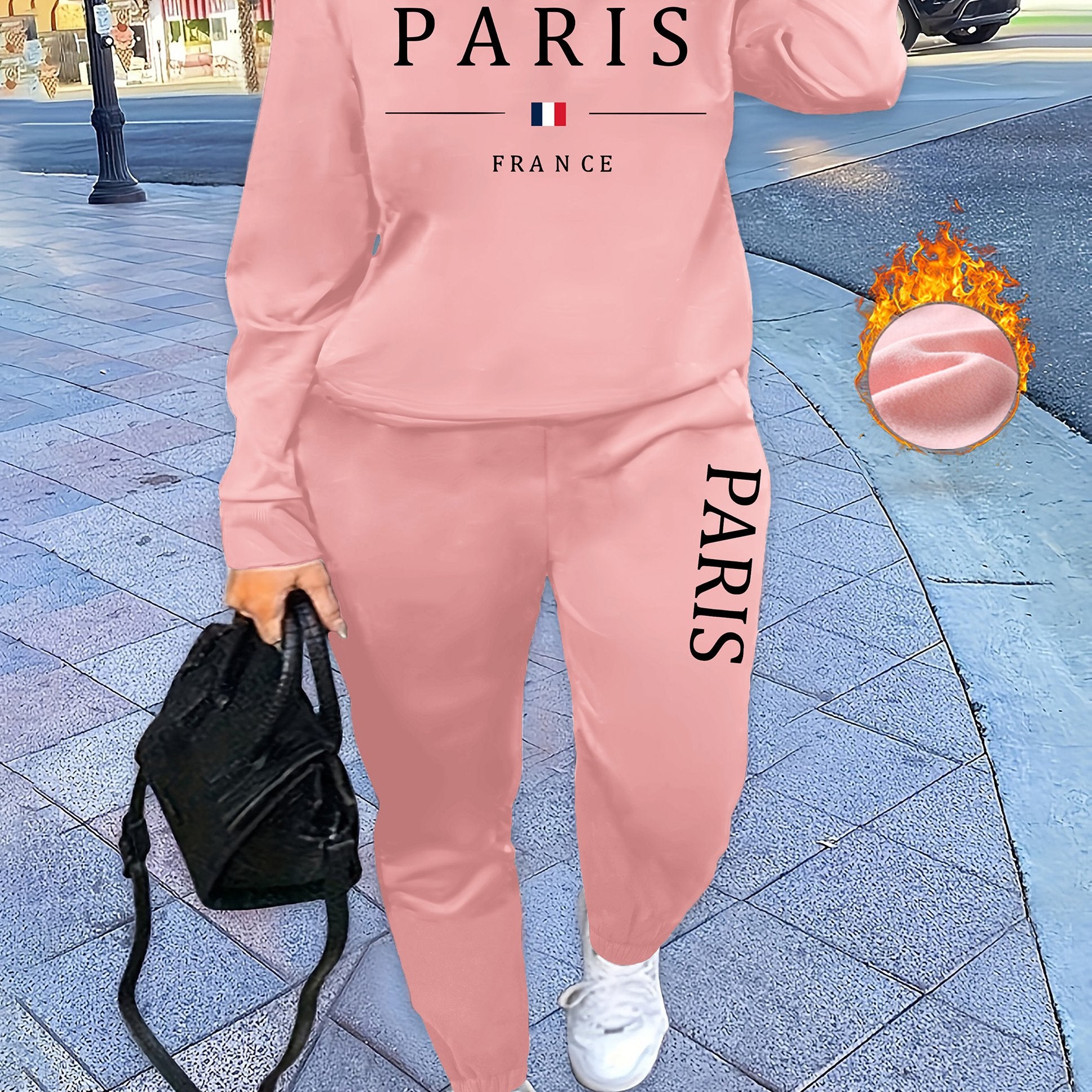 Letter Print TwoPiece Crew Neck Sweatshirt  Pants Set - IRON GODDESS