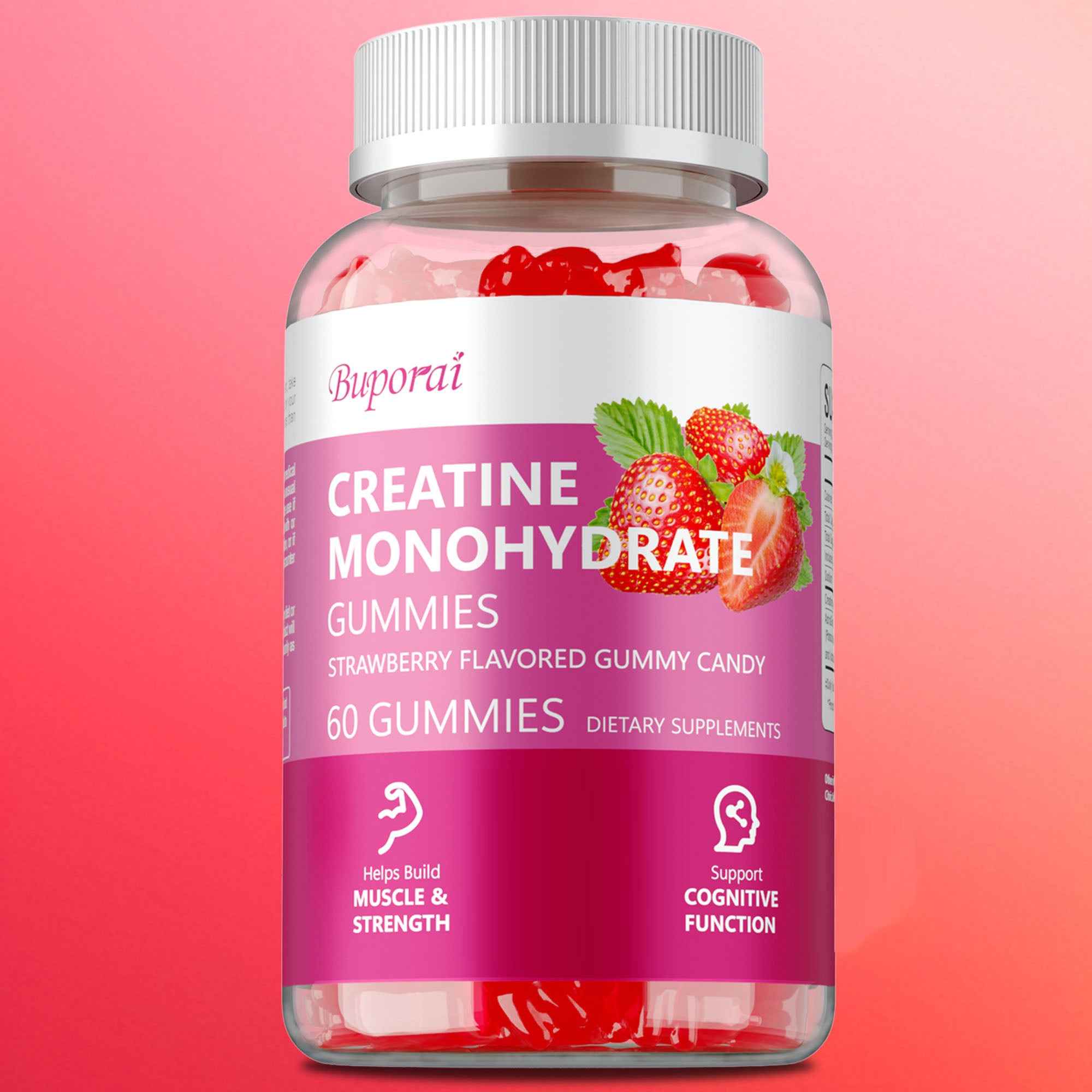 Creatine Monohydrate Gummies - Muscle Support, Strength, Recovery, Cognitive Health, Memory, Pre-Workout Supplement - 60pcs