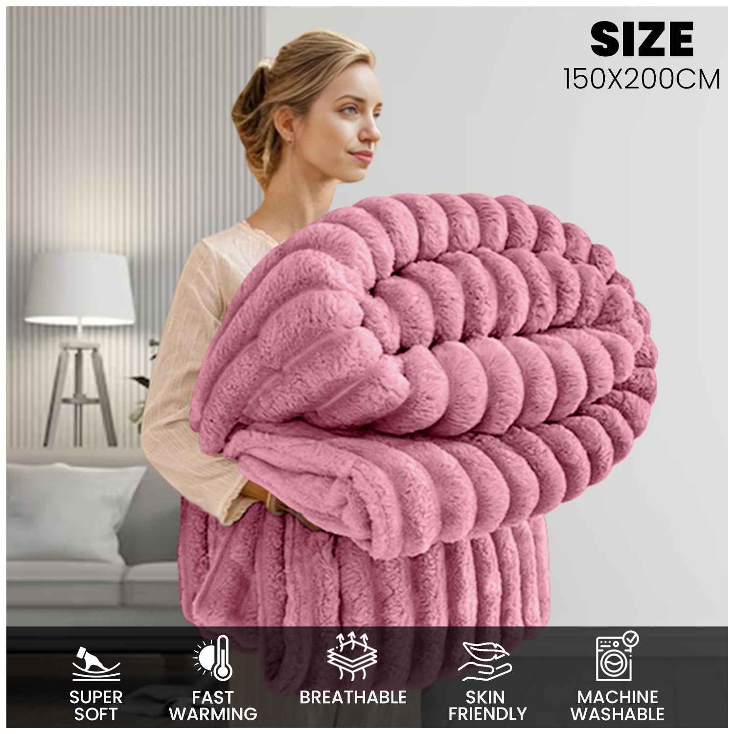 GC GAVENO CAVAILIA Luxury Ribbed Throw Blanket, Ultra-Soft and Cosy Plush Fleece, Lightweight Decorative Sofa Bed Cover, Perfect for All Seasons, Size 150x200cm, Premium Quality Polyester, Stylish Design for Home Comfort | Fast Dispatch from Local Warehou
