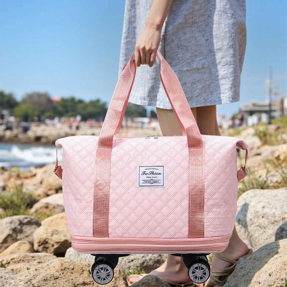 Hand-carry Gym Bag, Portable Travel Bag with 360° Rotating Wheels, Dry and Wet Separation Travel Bag, Expandable Luggage Bag, Suitable for Carrying When Traveling or Exercising