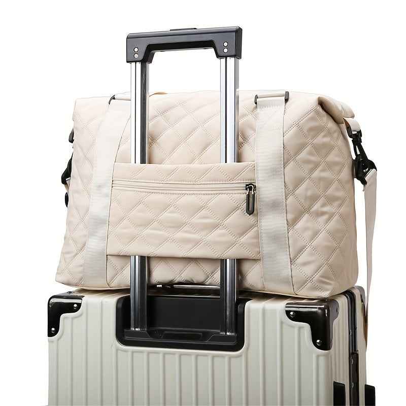 [Large Capacity Travel Duffle] Durable Polyester Unisex Large Capacity Travel Duffle Bag | Lightweight Sporty Gym & Business Duffle with Dry/Wet Compartments, Convertible Handheld/Crossbody Design, White/Black