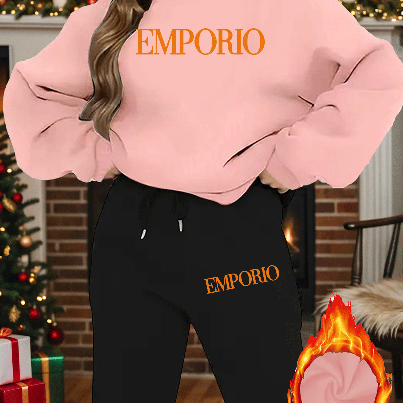 2pcs Women's Y2K Emporio-Inspired Matching Sweatsuit Set - Oversized Beige & Black Letter Print Tracksuit, Round Neck Long Sleeve Tracksuit (Jumpsuit) - Machine Washable Polyester/Elastane Blend for Casual & Formal Wear - IRON GODDESS