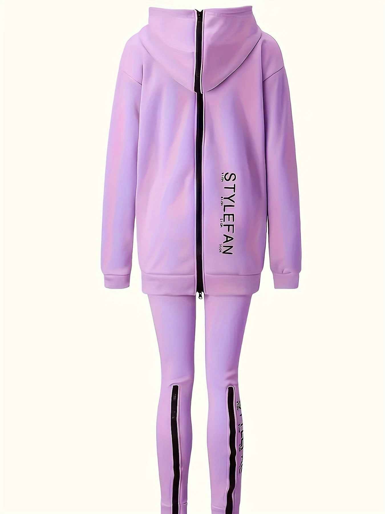 2pcs Set Fashionable Women'S Zip-up Hoodie And Sweatpants Set- Stylish, Comfortable Streetwear For Fall And Winter- Modern, Warm, Versatile Two-piece Outfit With A Cozy Hoodie And Elastic Waistband Pants