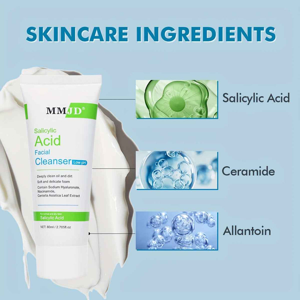 [Deep Cleansing Cleanser] MMJD Salicylic Acid Deep Cleansing Cleanser - 1pc 80ml/2.705fl.oz | Cleansing & Hydrating Foam Cleanser, Glycerol & Salicylic Acid, Makeup Removal, Face Wash, Skincare Routine, Unisex for All Light Beige Types, Fresh Scent, Sleek