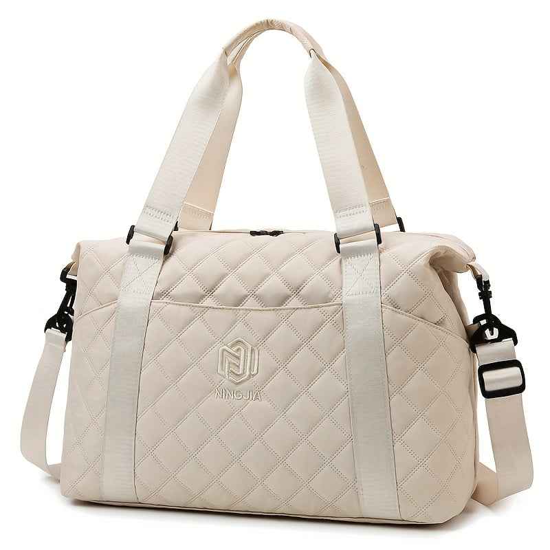 [Large Capacity Travel Duffle] Durable Polyester Unisex Large Capacity Travel Duffle Bag | Lightweight Sporty Gym & Business Duffle with Dry/Wet Compartments, Convertible Handheld/Crossbody Design, White/Black