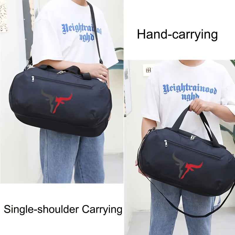 White Bull Head Logo Oxford Duffel Bag - Lightweight, Large Capacity, Zipper Closure, Foldable, Suitable for Travel, Yoga and Training Gear | Casual Style Bag | Durable Zippered Travel Luggage for Teens, for Teenager