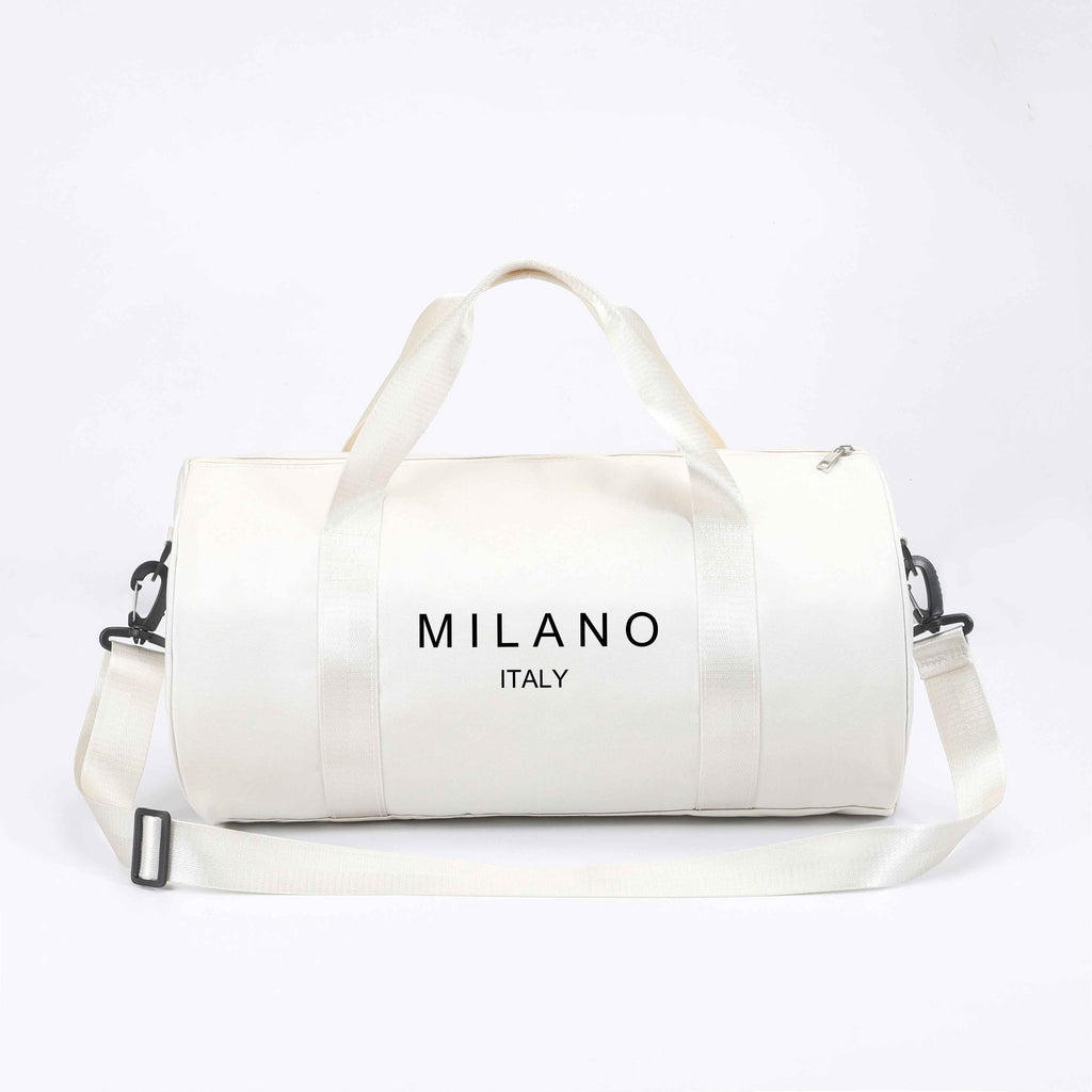 1pc MILANO Print Shoulder Crossbody Duffel Bag - High-Capacity Lightweight Foldable Nylon Gym Bag with Adjustable Strap, 4 Colors (Black/White/Blue/Gray) for Ballet Dancers, Travel, Daily Commute & Athleisure, Dance Accessory Carrier, Durable Zipper Closu