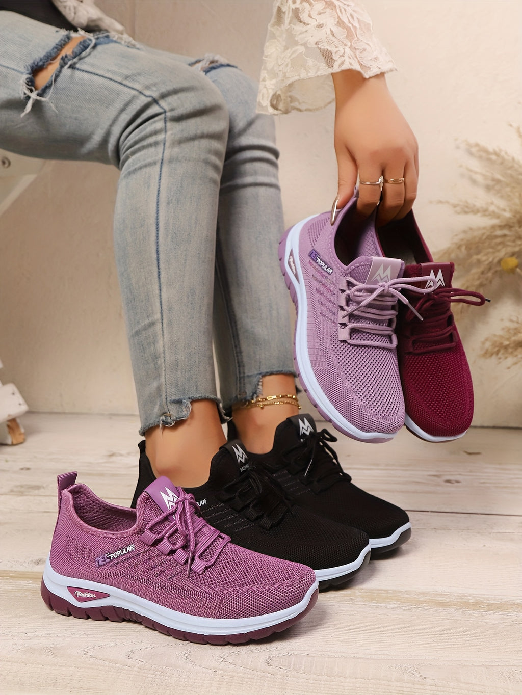Womens Purple Wide Fit Breathable AllSeason Sneakers - IRON GODDESS