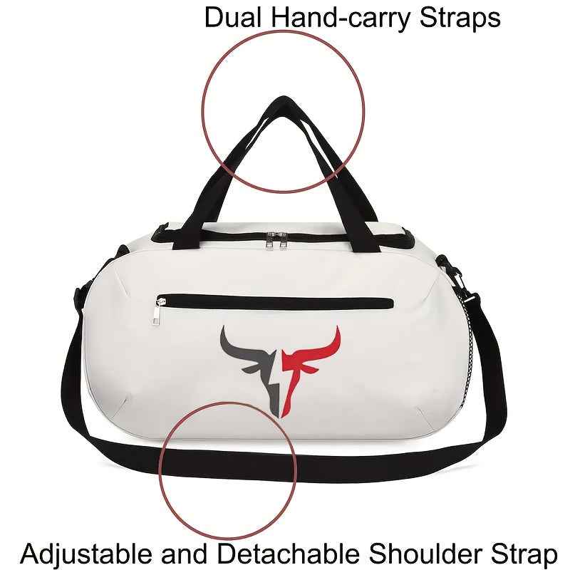 White Bull Head Logo Oxford Duffel Bag - Lightweight, Large Capacity, Zipper Closure, Foldable, Suitable for Travel, Yoga and Training Gear | Casual Style Bag | Durable Zippered Travel Luggage for Teens, for Teenager