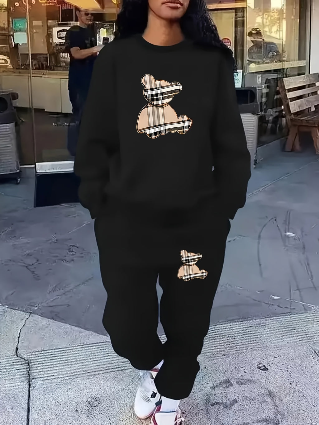 Cozy Geometric FleeceLined Womens Sportswear Set - IRON GODDESS