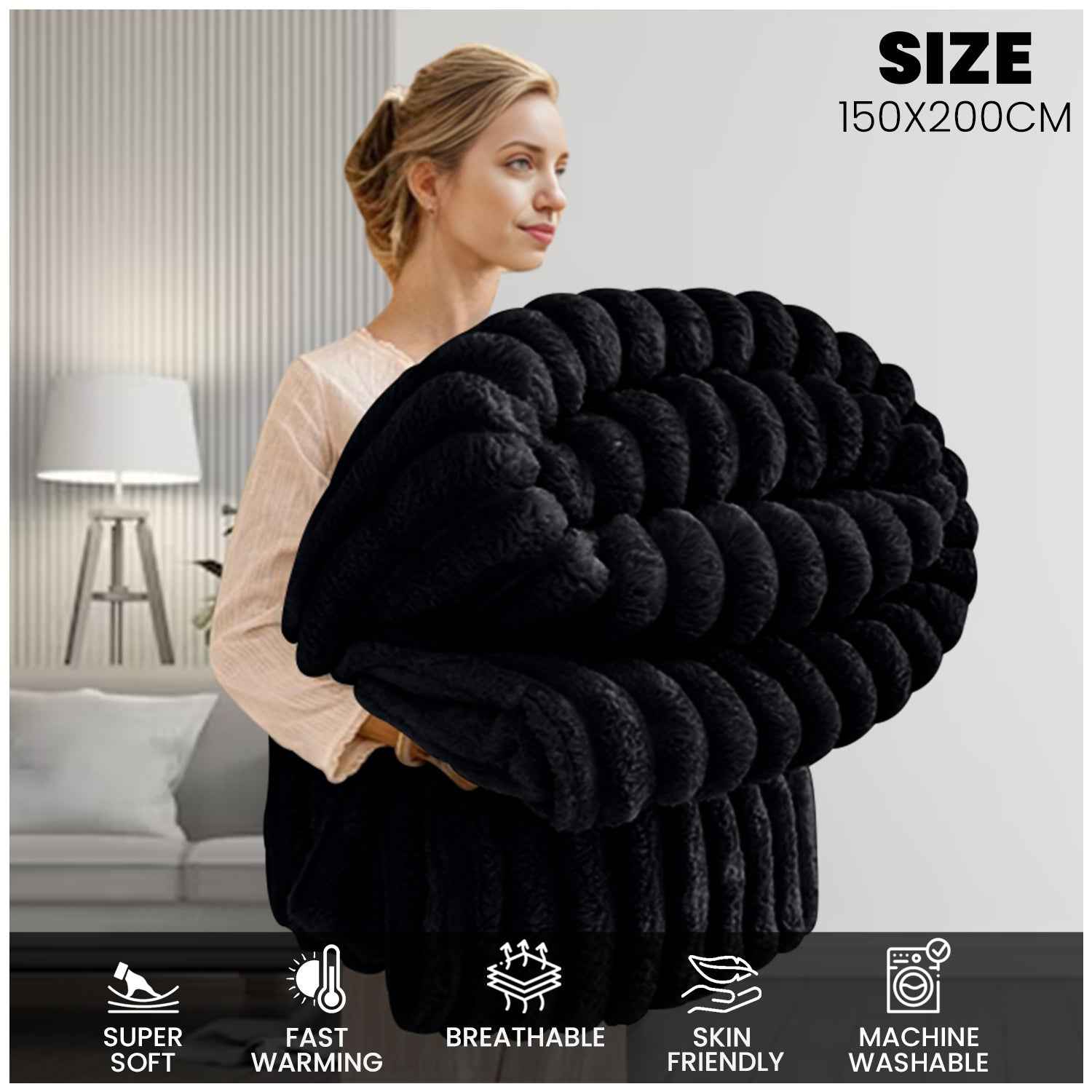 GC GAVENO CAVAILIA Luxury Ribbed Throw Blanket, Ultra-Soft and Cosy Plush Fleece, Lightweight Decorative Sofa Bed Cover, Perfect for All Seasons, Size 150x200cm, Premium Quality Polyester, Stylish Design for Home Comfort | Fast Dispatch from Local Warehou
