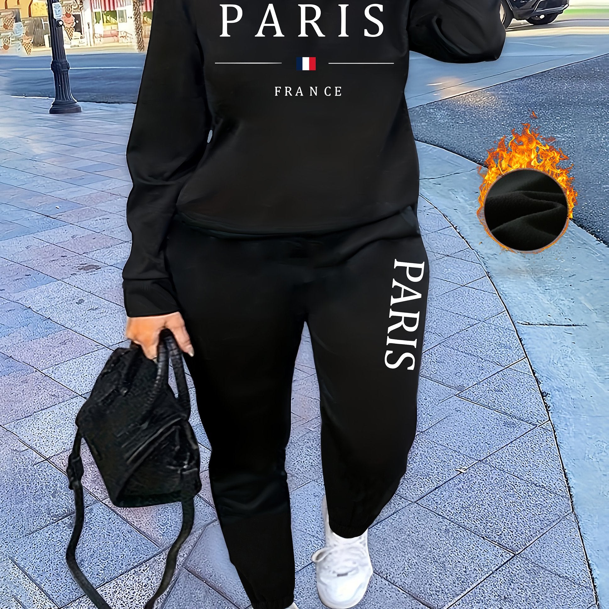 Letter Print TwoPiece Crew Neck Sweatshirt  Pants Set - IRON GODDESS