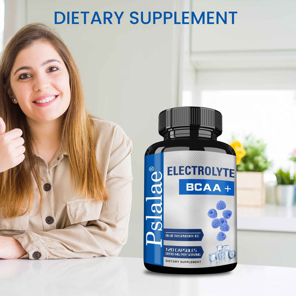 120 Capsules BCAA Supplement with Electrolytes - & Growth Support, Post-Workout Performance Enhancer, Brain Function & Booster, Gluten-Free & Dairy-Free, Blueberry Flavor, BCAA (Branched-Chain Amino Acids) for Gym, Athletic Training & Daily Use