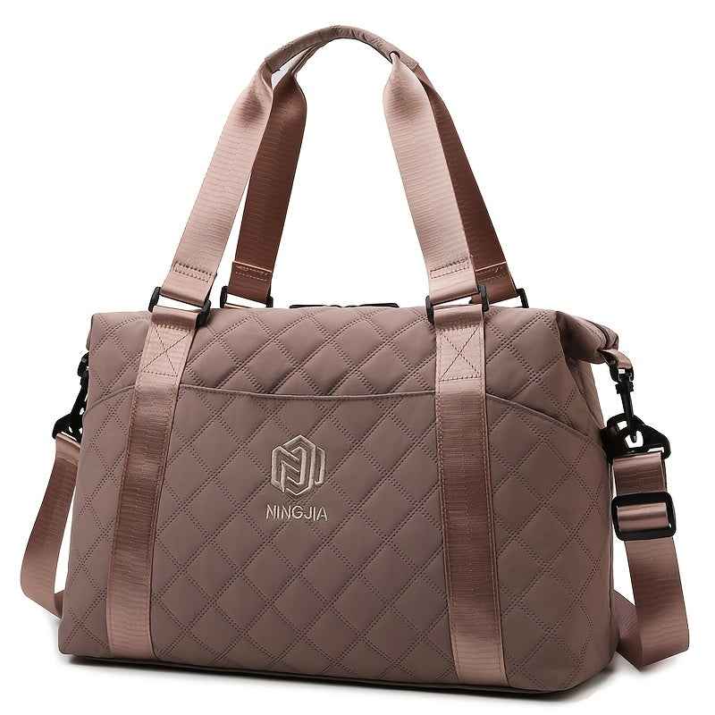 [Large Capacity Travel Duffle] Durable Polyester Unisex Large Capacity Travel Duffle Bag | Lightweight Sporty Gym & Business Duffle with Dry/Wet Compartments, Convertible Handheld/Crossbody Design, White/Black