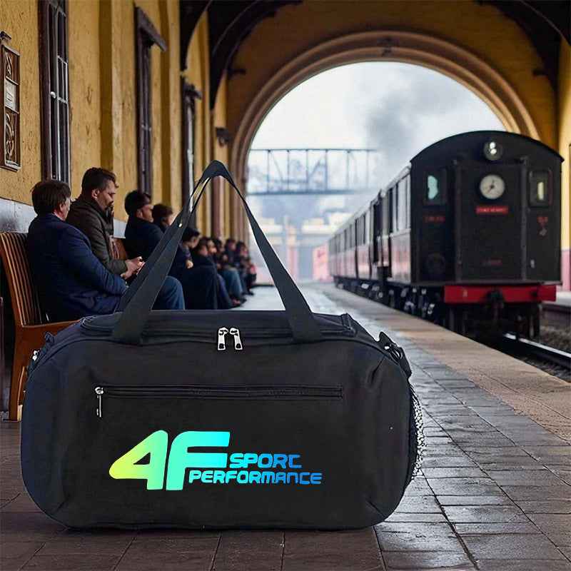 1pc 4F SPORT PERFORMANCE Large Capacity Gym Bag - Heavy-Duty Sports Duffel with Zippered Compartments, Spacious Travel Luggage for Men & Women, Gym, Beach, Business Trips - Durable Polyester Carry-On Bag, Gym Bag, Beach Carryall, Sporty Design, Sturdy Han