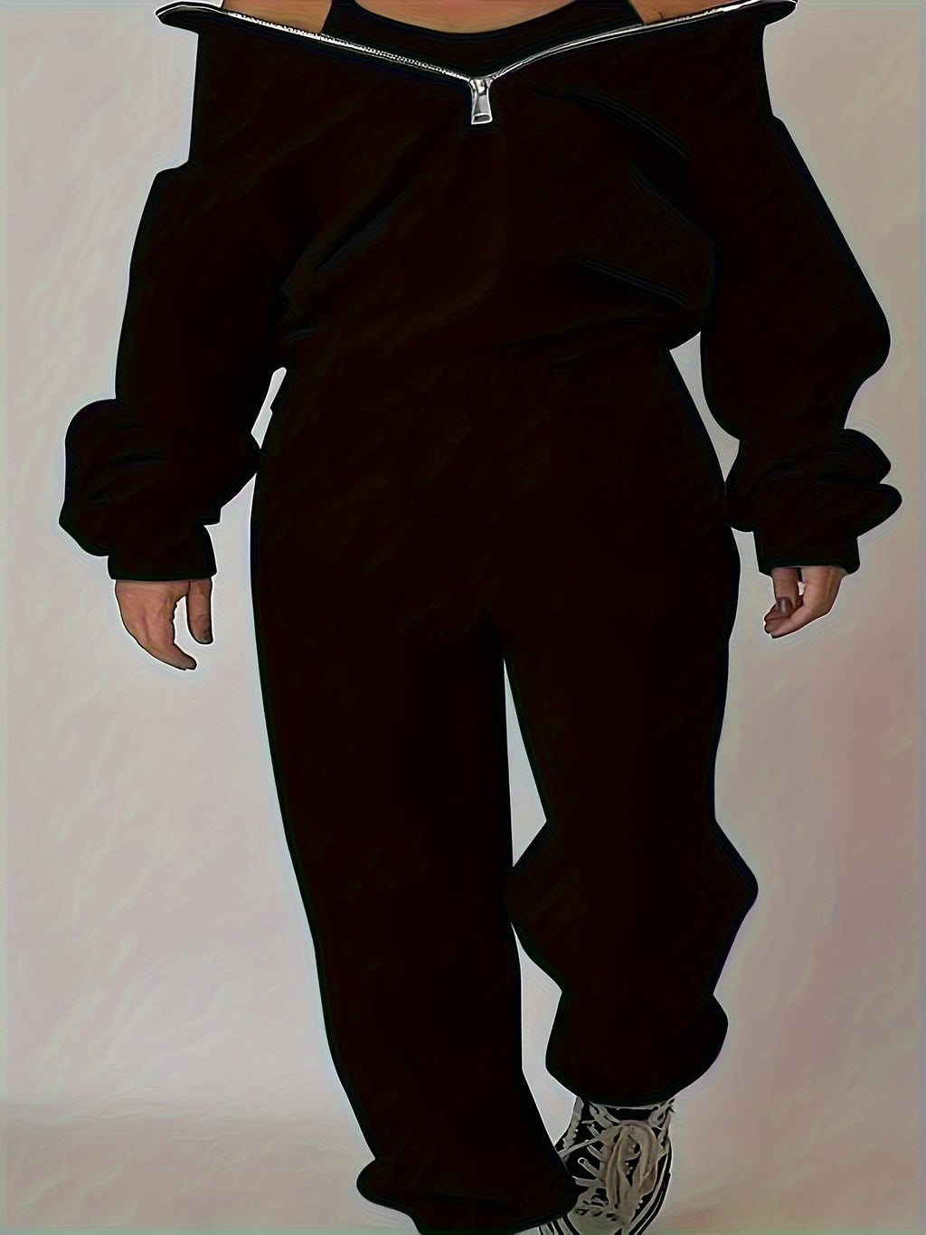 Womens Long Sleeve Zip Sweatshirt  Pants Set - IRON GODDESS