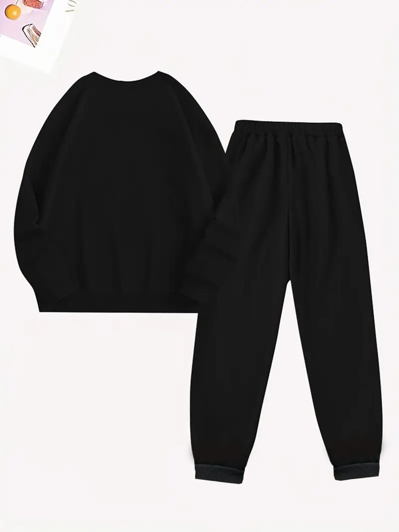 2pcs Women's Y2K Emporio-Inspired Matching Sweatsuit Set - Oversized Beige & Black Letter Print Tracksuit, Round Neck Long Sleeve Tracksuit (Jumpsuit) - Machine Washable Polyester/Elastane Blend for Casual & Formal Wear - IRON GODDESS