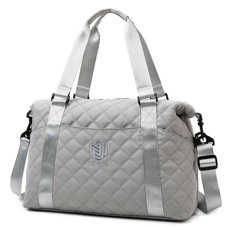[Large Capacity Travel Duffle] Durable Polyester Unisex Large Capacity Travel Duffle Bag | Lightweight Sporty Gym & Business Duffle with Dry/Wet Compartments, Convertible Handheld/Crossbody Design, White/Black