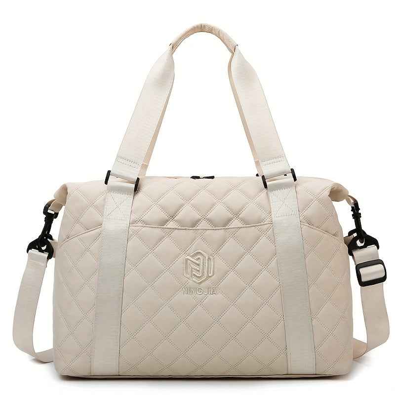 [Large Capacity Travel Duffle] Durable Polyester Unisex Large Capacity Travel Duffle Bag | Lightweight Sporty Gym & Business Duffle with Dry/Wet Compartments, Convertible Handheld/Crossbody Design, White/Black