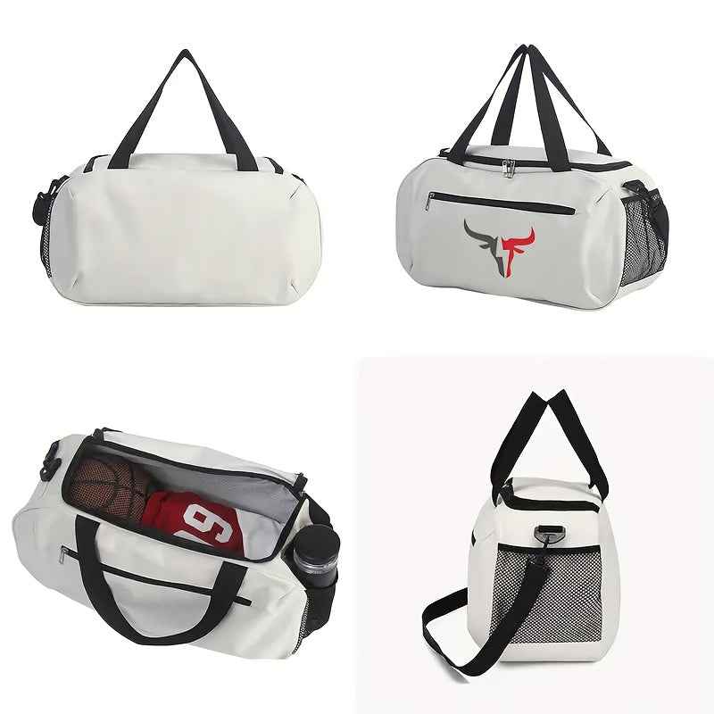 White Bull Head Logo Oxford Duffel Bag - Lightweight, Large Capacity, Zipper Closure, Foldable, Suitable for Travel, Yoga and Training Gear | Casual Style Bag | Durable Zippered Travel Luggage for Teens, for Teenager