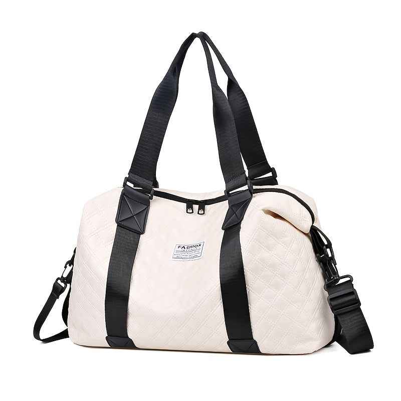 [Versatile Travel Tote Bag] Heavy-Duty Nylon Versatile Unisex Travel Tote Bag | Detachable Strap, Multi-Color Options (Black, White, Blue, Purple, Beige, Navy) - Zipper Closure & Golden-Tone Hardware | Business, Gym, Weekend Trips | Men's & Women's Durabl