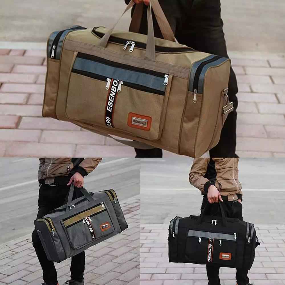 Men's Extra Large Fitness Duffle Bag - Durable Polyester Sports Gym & Travel Barrel Bag with Adjustable Shoulder Strap, Multiple Pockets, and Zip Closure - Available in Black, Gray, Khaki