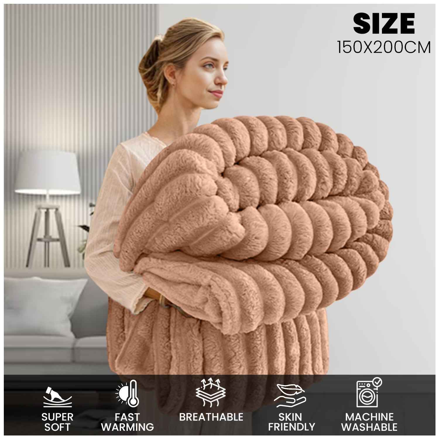 GC GAVENO CAVAILIA Luxury Ribbed Throw Blanket, Ultra-Soft and Cosy Plush Fleece, Lightweight Decorative Sofa Bed Cover, Perfect for All Seasons, Size 150x200cm, Premium Quality Polyester, Stylish Design for Home Comfort | Fast Dispatch from Local Warehou