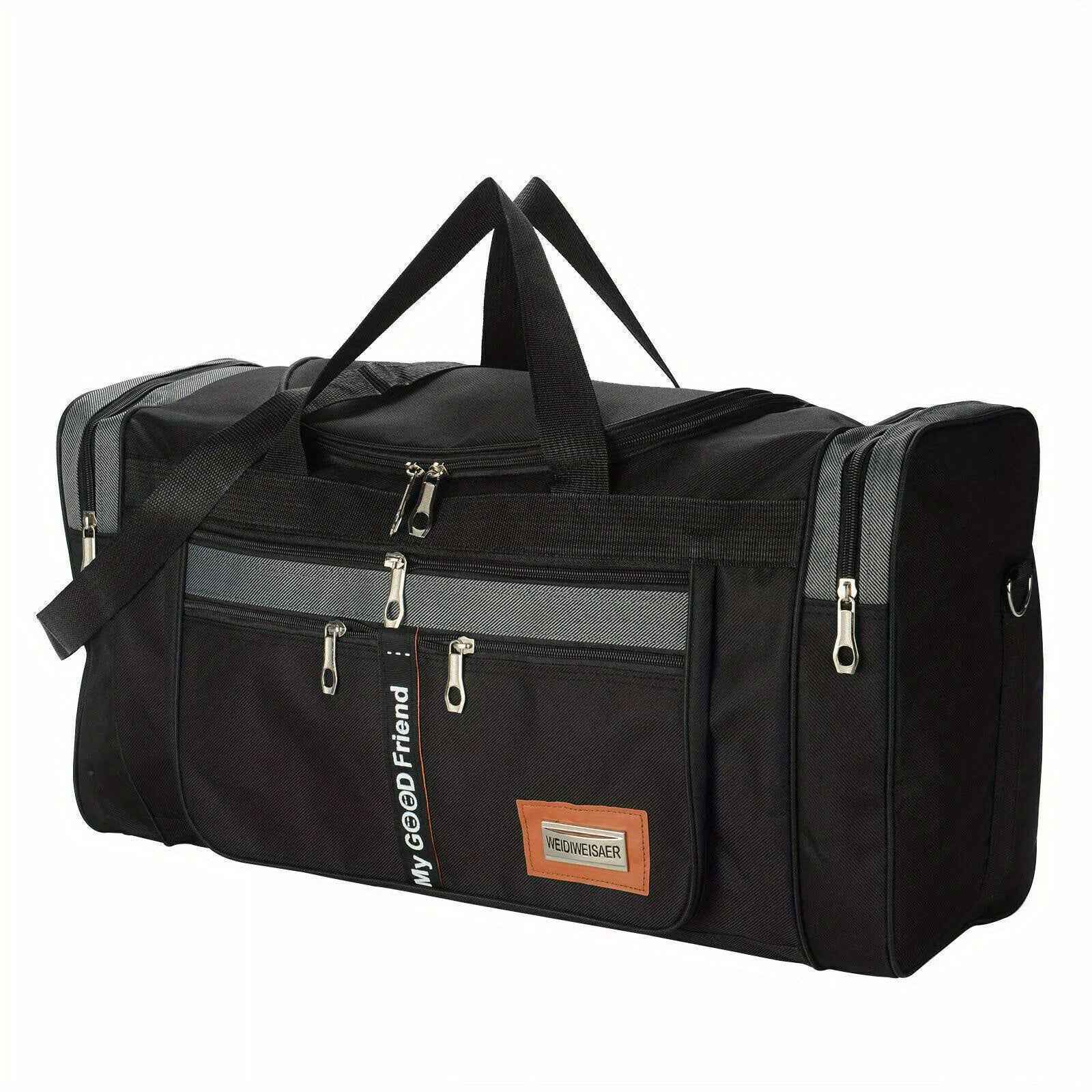 Men's Extra Large Fitness Duffle Bag - Durable Polyester Sports Gym & Travel Barrel Bag with Adjustable Shoulder Strap, Multiple Pockets, and Zip Closure - Available in Black, Gray, Khaki