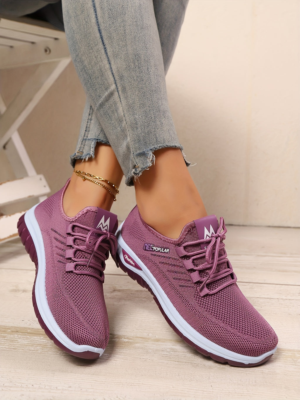 Womens Purple Wide Fit Breathable AllSeason Sneakers - IRON GODDESS