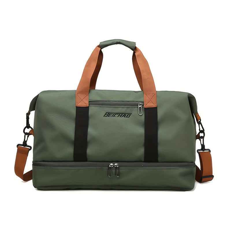 Hongyan Large Capacity Fitness Gym Bag with Dry/Wet Separation Compartments, Durable Oxford Fabric Workout Travel Bag, Adjustable Shoulder Straps & Multiple Pockets, 18.1" Height, 9.8" Width, 7 Colors (Military Green/Khaki/Gray/Purple/Red/Blue/Black), Wor
