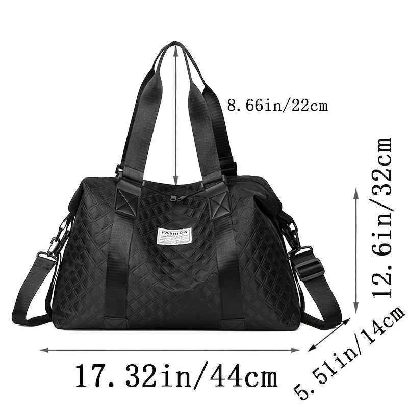 [Versatile Travel Tote Bag] Heavy-Duty Nylon Versatile Unisex Travel Tote Bag | Detachable Strap, Multi-Color Options (Black, White, Blue, Purple, Beige, Navy) - Zipper Closure & Golden-Tone Hardware | Business, Gym, Weekend Trips | Men's & Women's Durabl