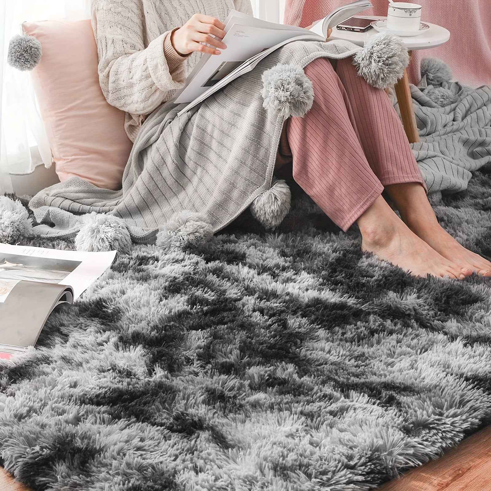 [Floor for Bedside] 1pc Soft Shaggy Plush Area Rugs | Non Slip Fluffy for Living Room Bedroom Nursery, Indoor Decor
