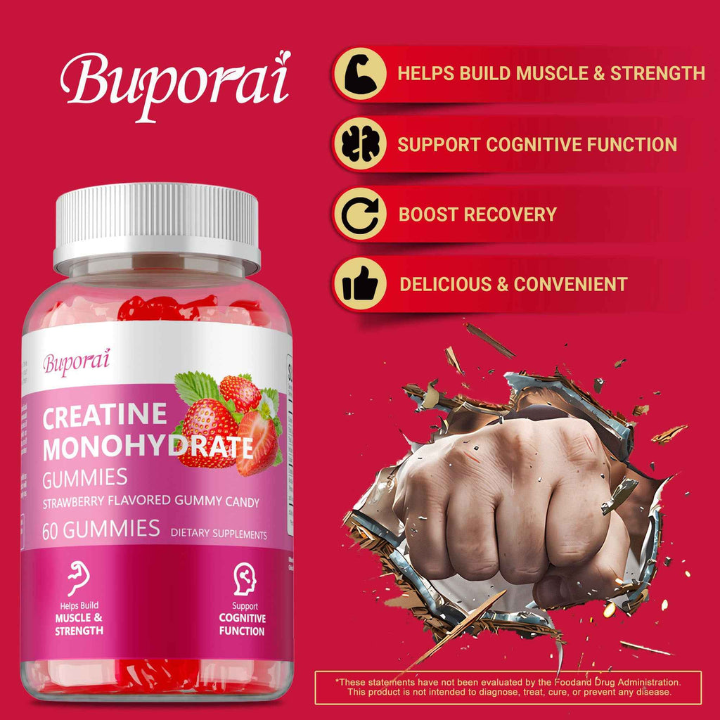 Creatine Monohydrate Gummies - Muscle Support, Strength, Recovery, Cognitive Health, Memory, Pre-Workout Supplement - 60pcs