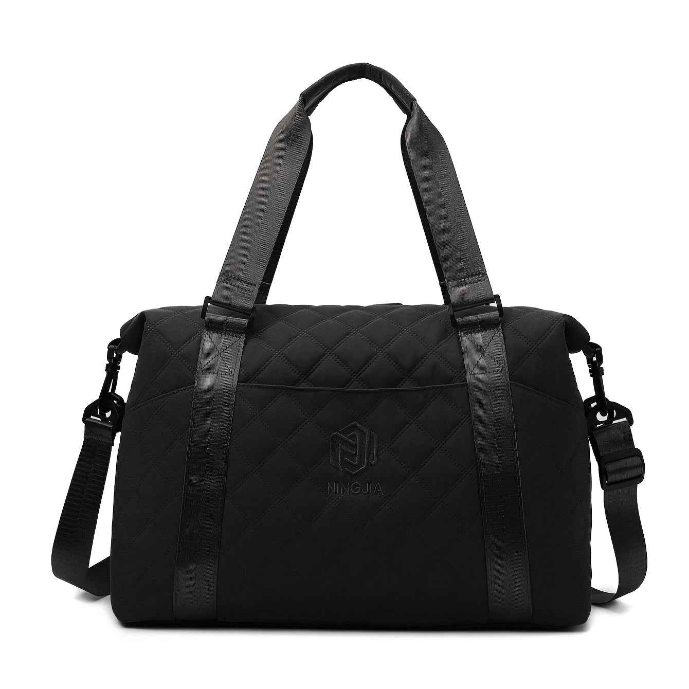 [Large Capacity Travel Duffle] Durable Polyester Unisex Large Capacity Travel Duffle Bag | Lightweight Sporty Gym & Business Duffle with Dry/Wet Compartments, Convertible Handheld/Crossbody Design, White/Black