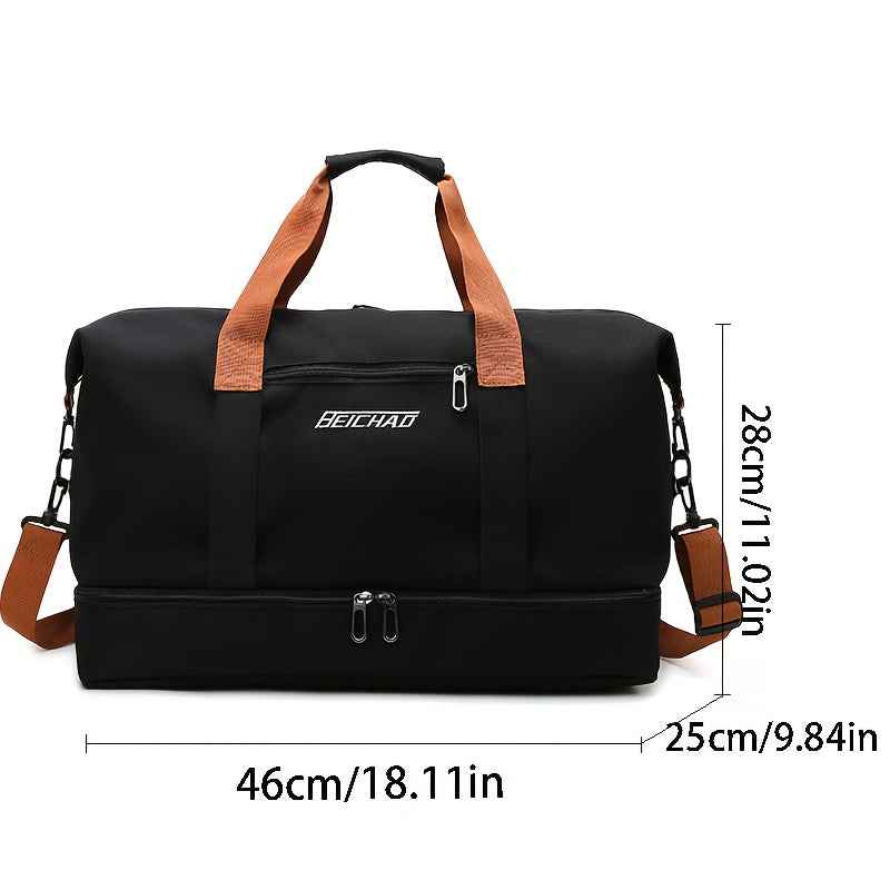 Hongyan Large Capacity Fitness Gym Bag with Dry/Wet Separation Compartments, Durable Oxford Fabric Workout Travel Bag, Adjustable Shoulder Straps & Multiple Pockets, 18.1" Height, 9.8" Width, 7 Colors (Military Green/Khaki/Gray/Purple/Red/Blue/Black), Wor