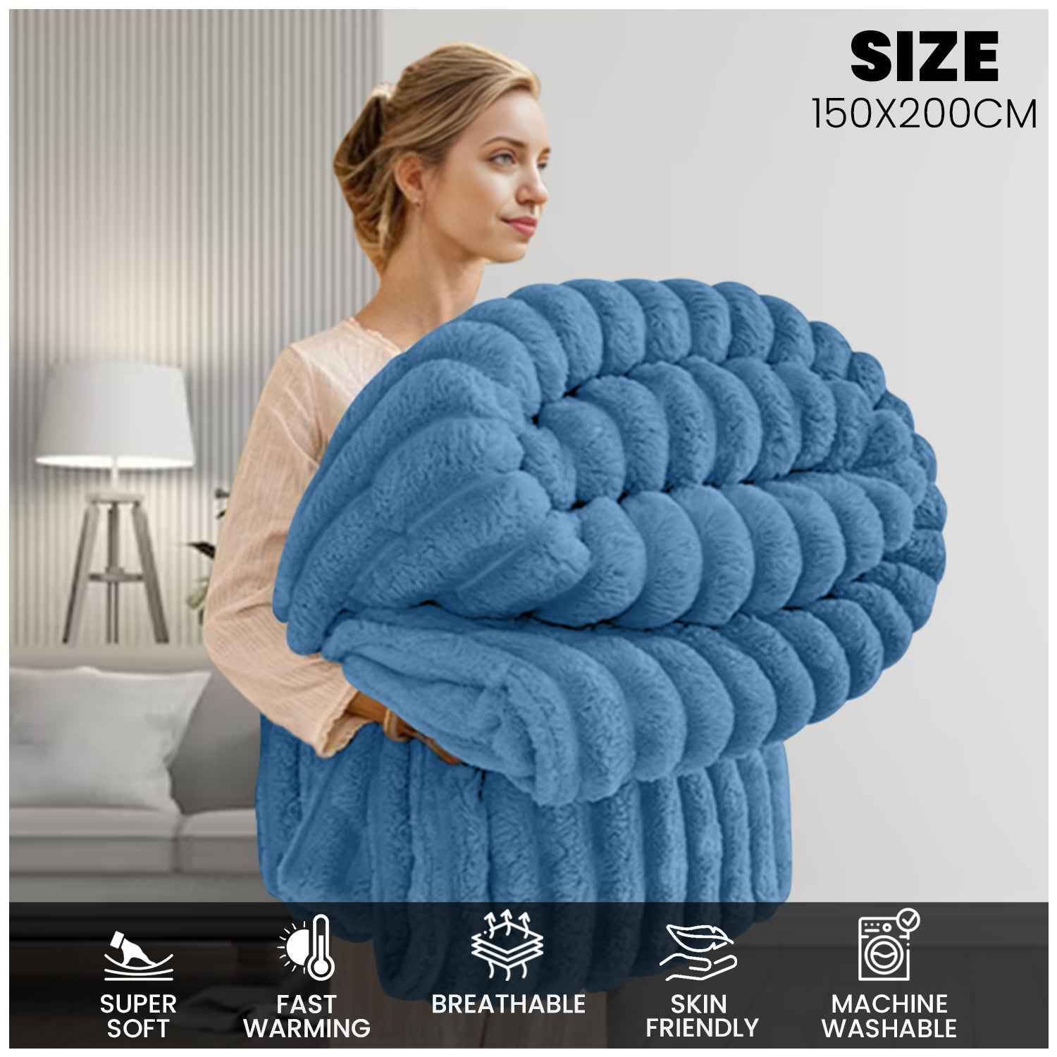 GC GAVENO CAVAILIA Luxury Ribbed Throw Blanket, Ultra-Soft and Cosy Plush Fleece, Lightweight Decorative Sofa Bed Cover, Perfect for All Seasons, Size 150x200cm, Premium Quality Polyester, Stylish Design for Home Comfort | Fast Dispatch from Local Warehou