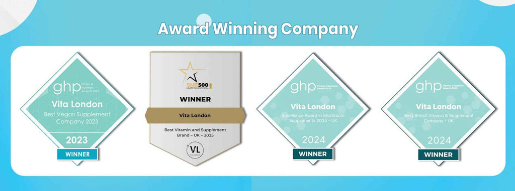 5pk Supplement Bundle - Turmeric, Ginger, Black Pepper - Magnesium Glycinate - Ashwagandha KSM-66 - Lions Mane Mushroom - Vitamin C & Zinc Tablets / Capsules (Not Gummies Or Powder) - Vegan - Gluten Free - Adult - UK - Vita London - Supplements - Vitamins