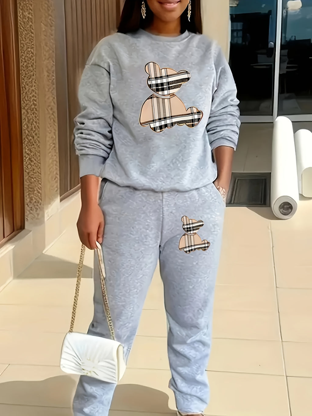 Cozy Geometric FleeceLined Womens Sportswear Set - IRON GODDESS