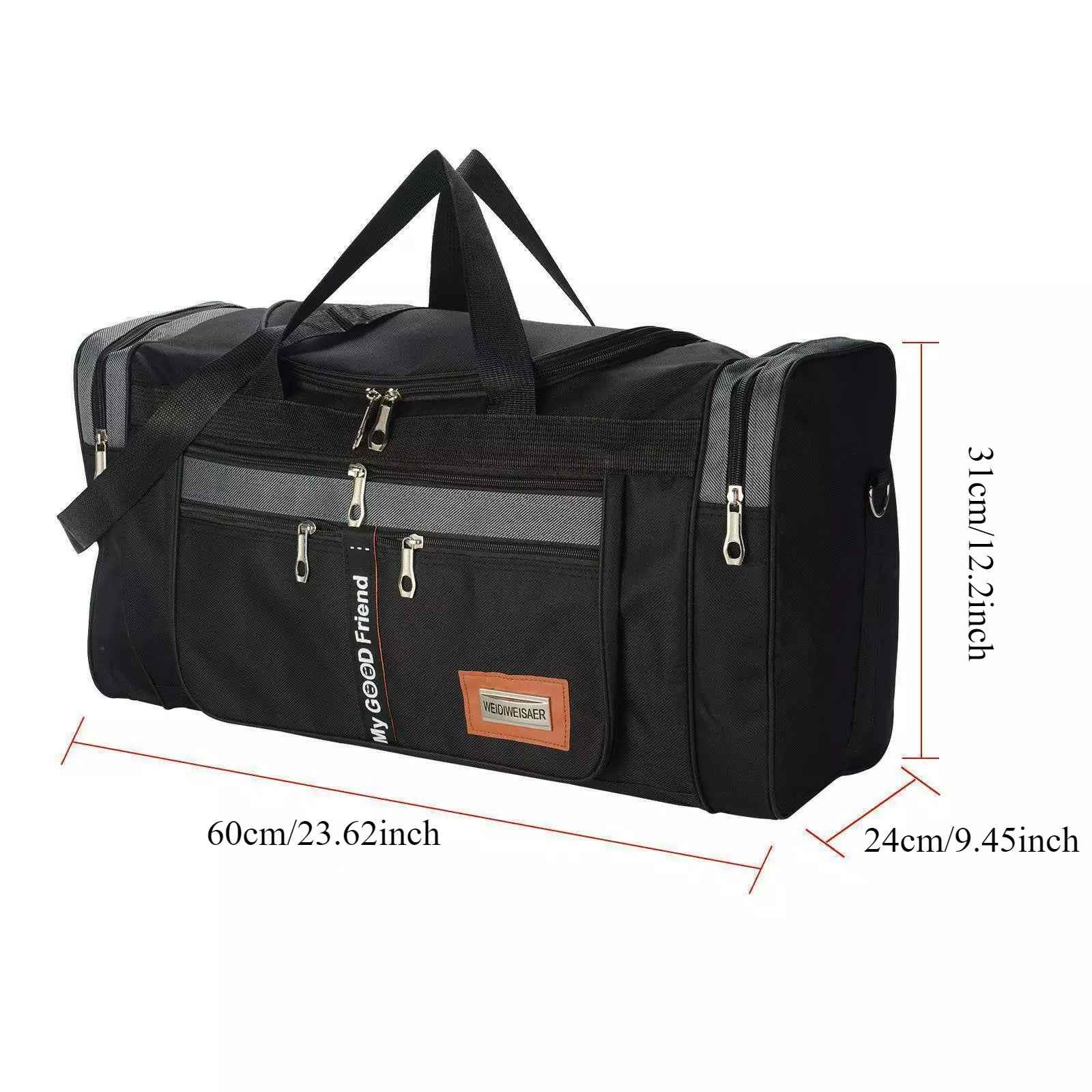 Men's Extra Large Fitness Duffle Bag - Durable Polyester Sports Gym & Travel Barrel Bag with Adjustable Shoulder Strap, Multiple Pockets, and Zip Closure - Available in Black, Gray, Khaki